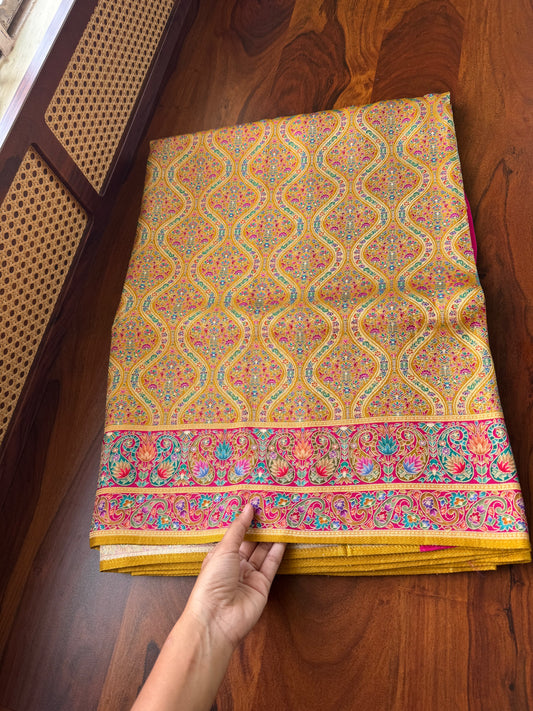 Luxe Pashmina Style Semi Silk Saree - Yellow