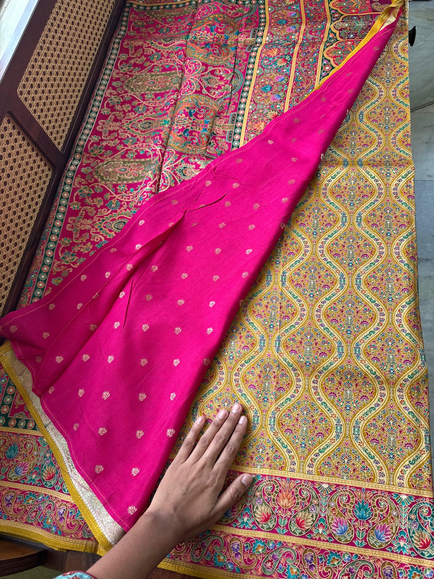 Luxe Pashmina Style Semi Silk Saree - Yellow