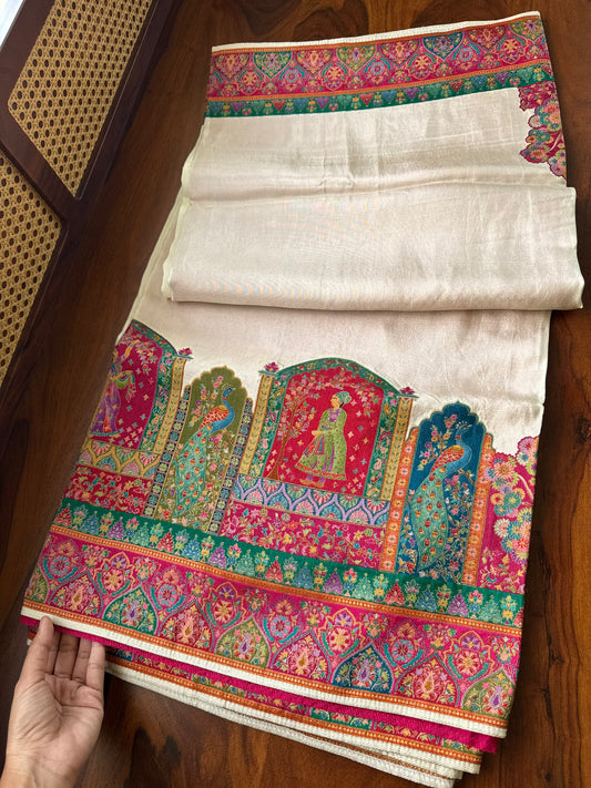 Luxe Pashmina Style Semi Silk Saree - White