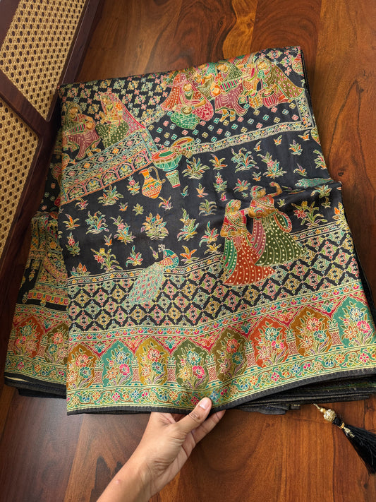 Luxe Pashmina Style Semi Silk Saree - Black