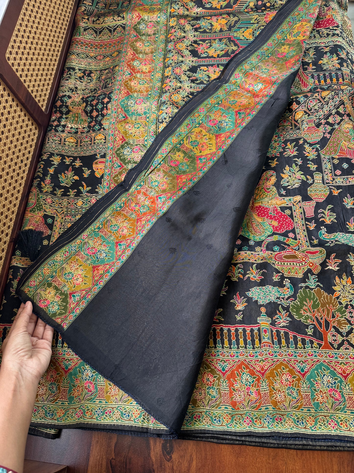 Luxe Pashmina Style Semi Silk Saree - Black