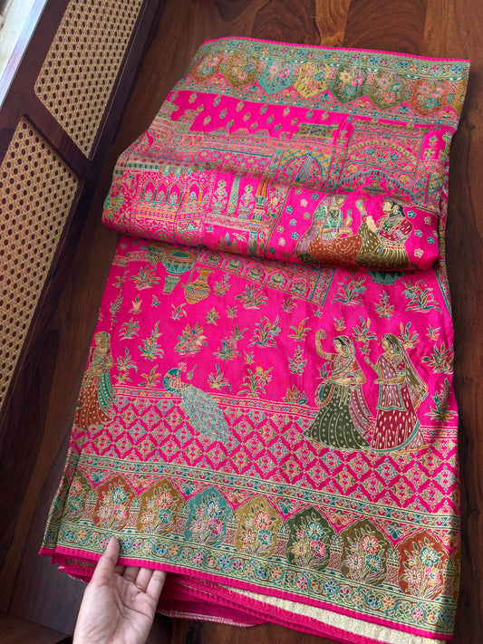 Luxe Pashmina Style Semi Silk Saree - Pink