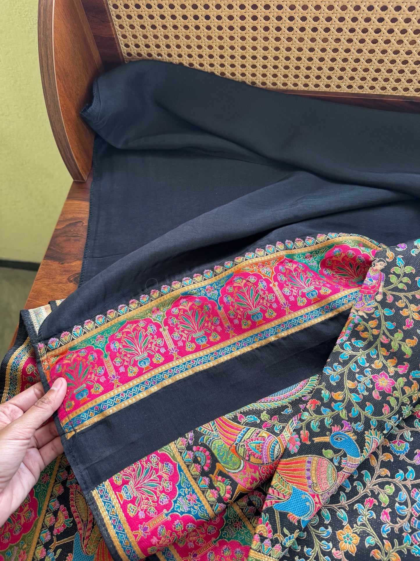 Luxe Pashmina Style Semi Silk Saree - Black