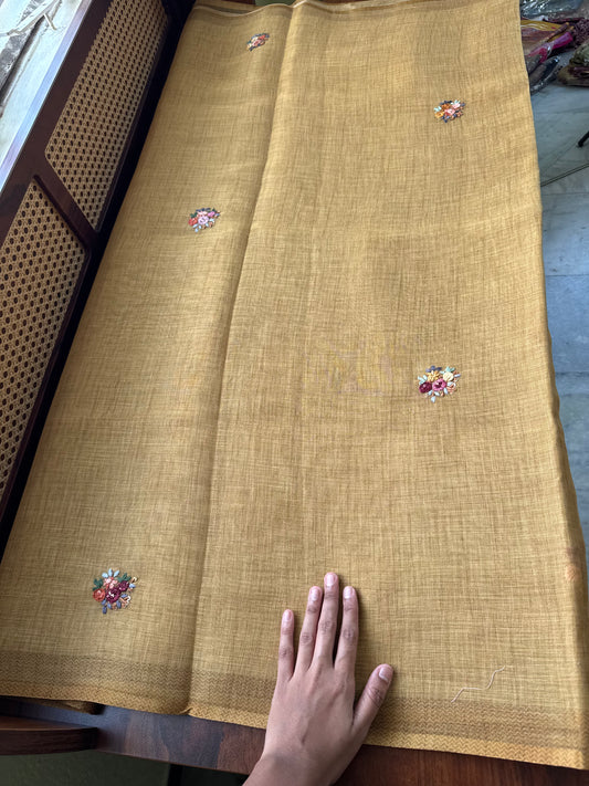 Premium Tissue Linen Sarees - Henna Green