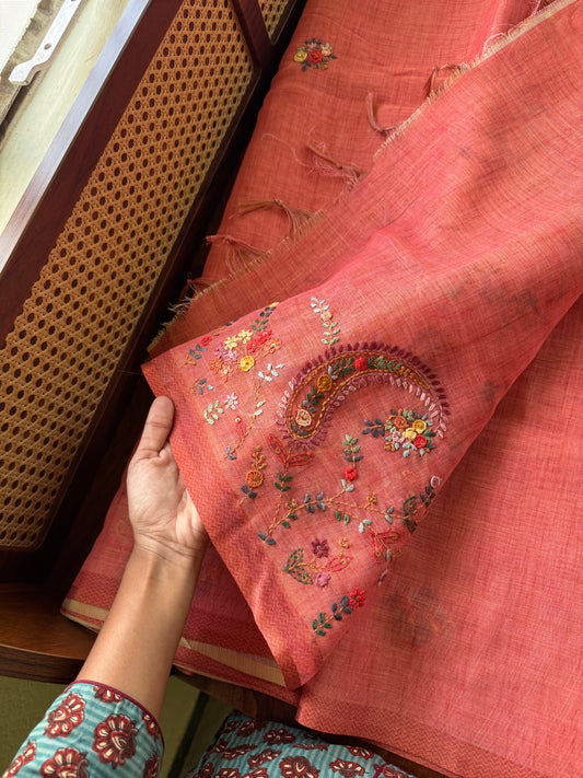 Premium Tissue Linen Sarees - Peach