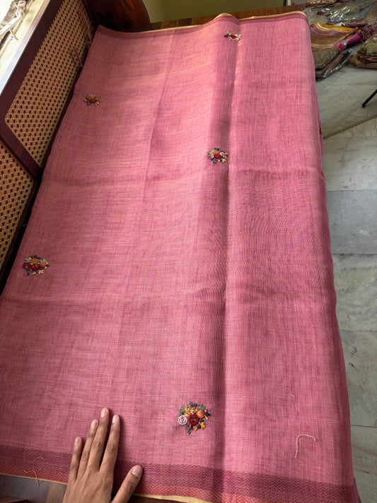 Premium Tissue Linen Sarees - Pink