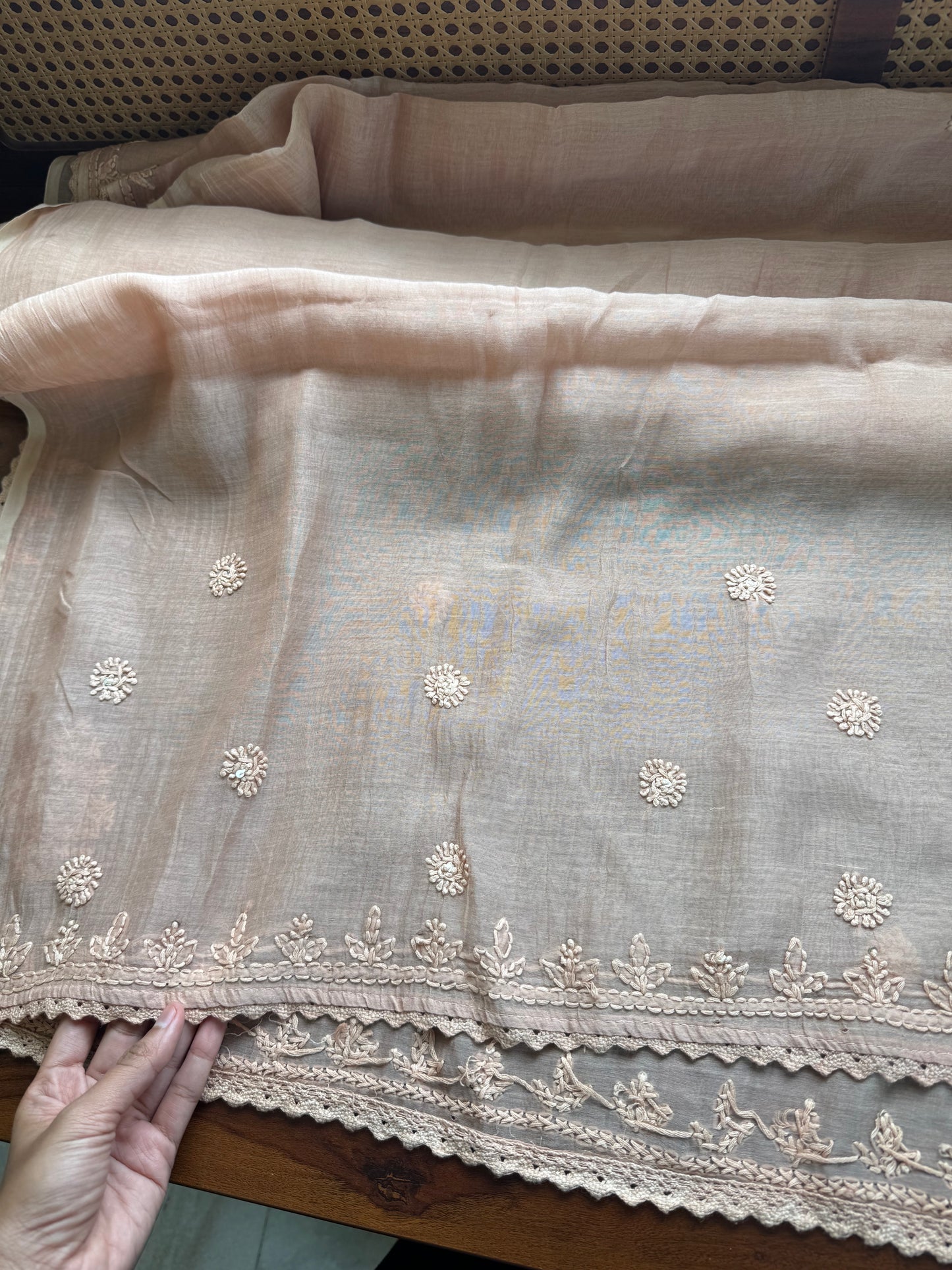 Pure Mul Chanderi Chikankari Saree - Beige