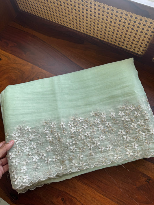 Delicate Tissue Organza Saree - Pastel Green