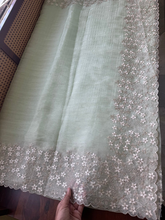 Delicate Tissue Organza Saree - Pastel Green