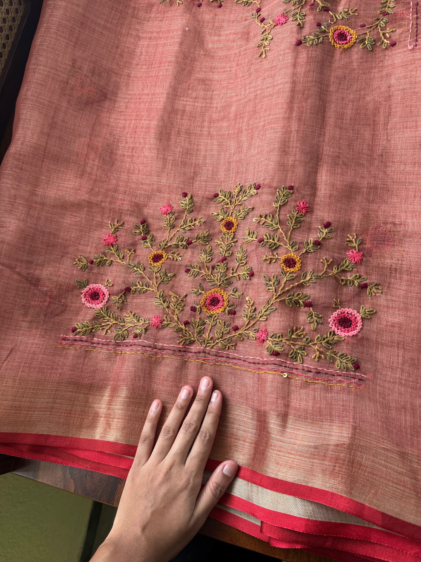 Premium Tissue Linen Sarees with heavy blouse - Peach