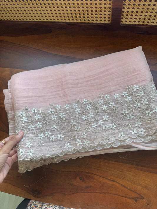 Delicate Tissue Organza Saree - Pastel Peach