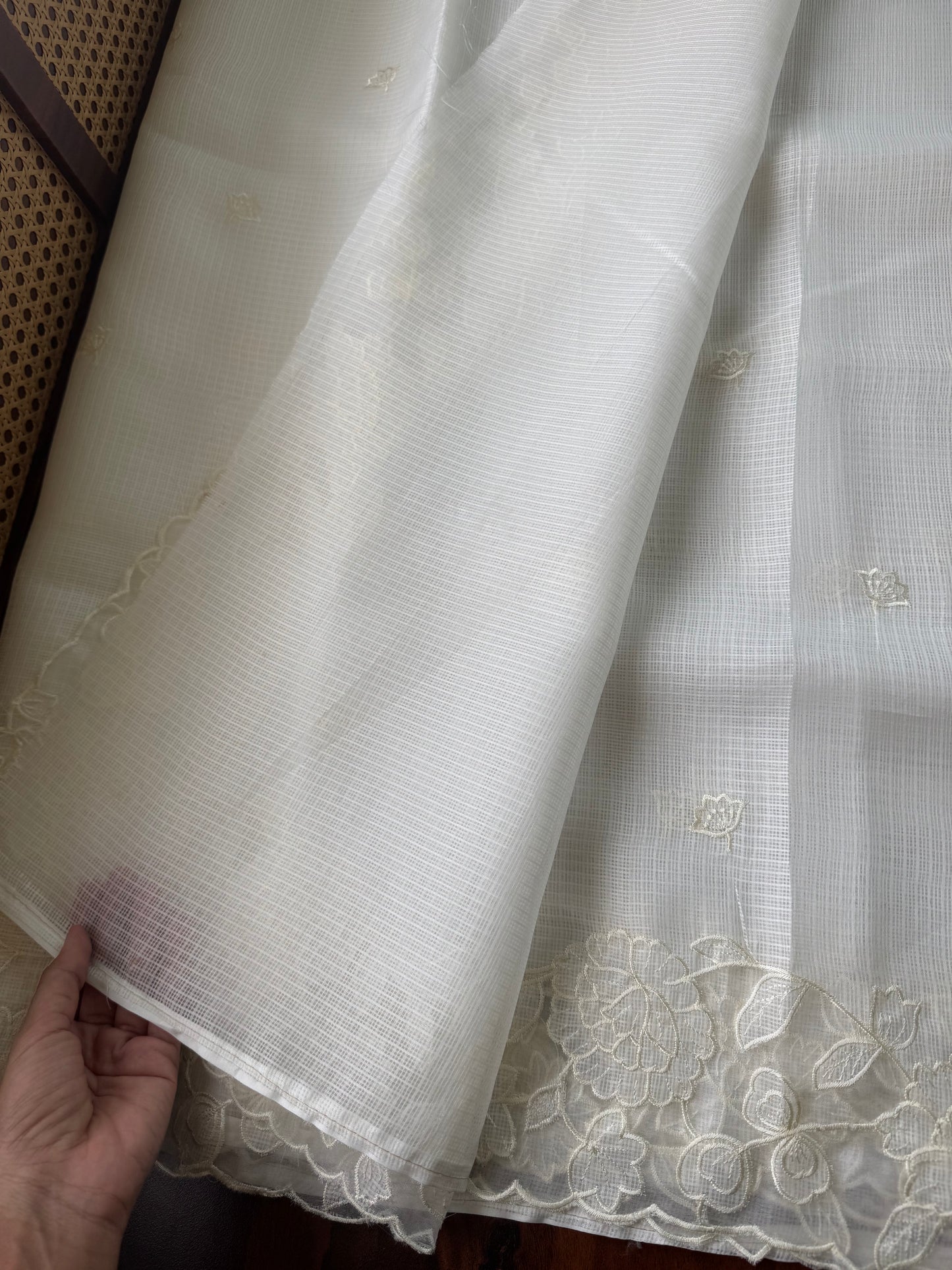 Soft Tissue Kota Saree - Cream White