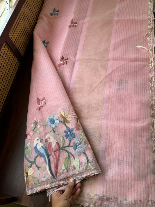 Embroidered Soft Kota Saree - Pink