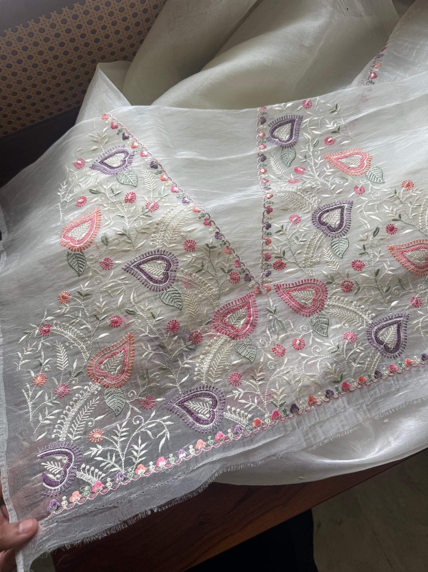 Embroidered Tissue Organza Saree - White