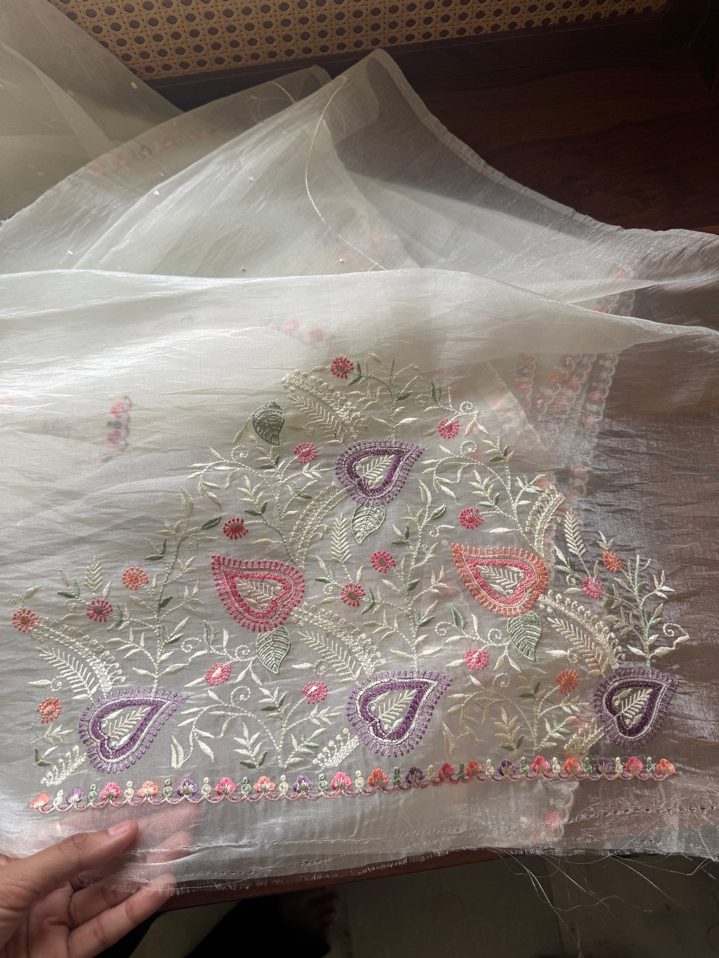 Embroidered Tissue Organza Saree - White