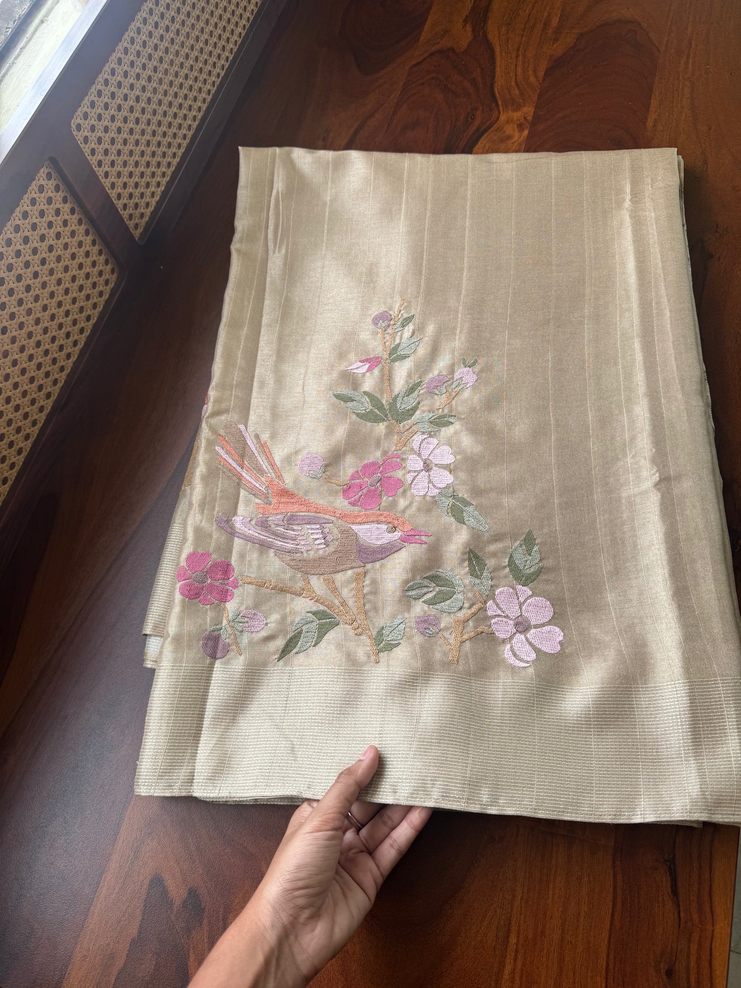 Embroidered Tussar Blend - Beige