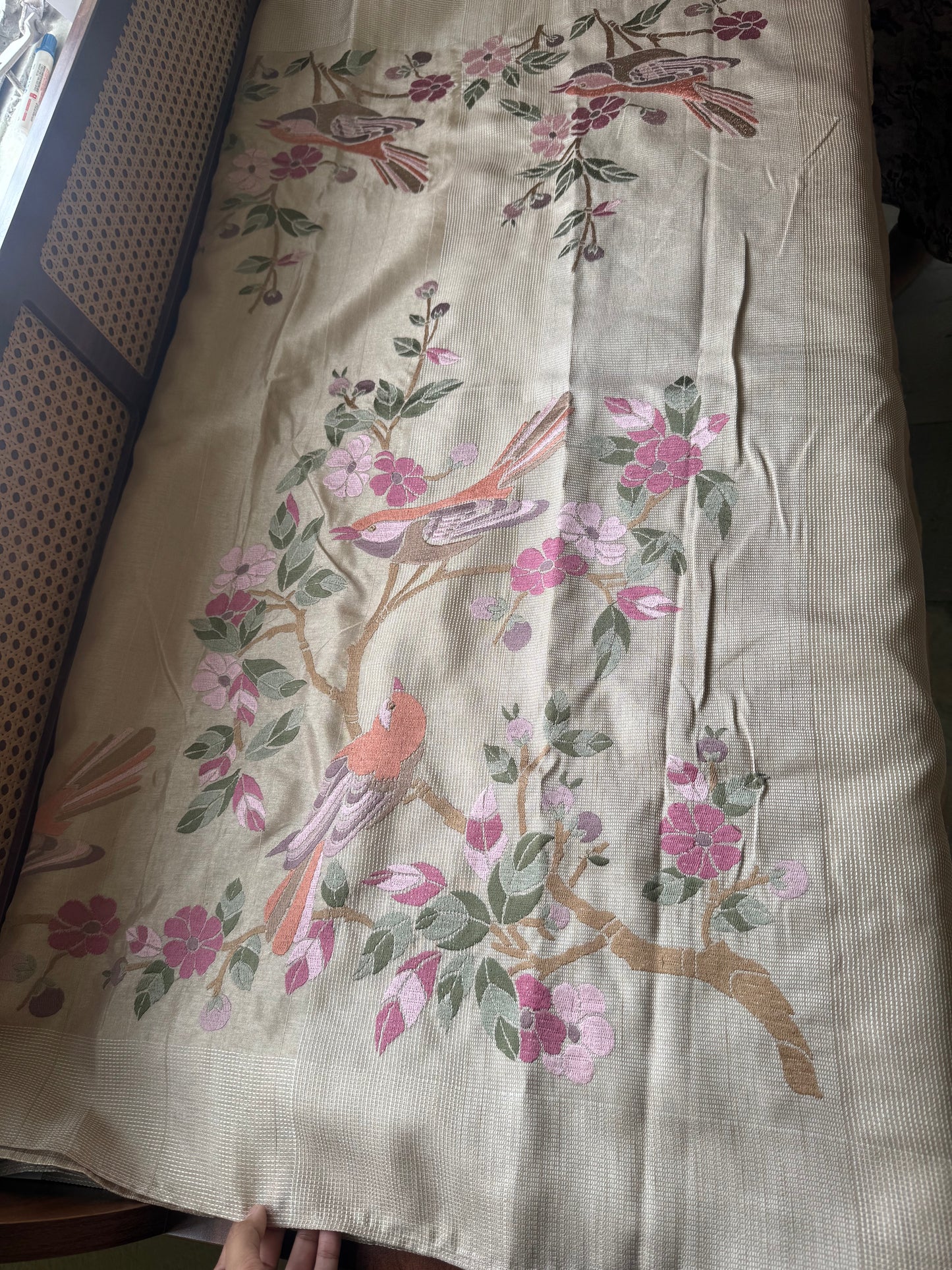 Embroidered Tussar Blend - Beige