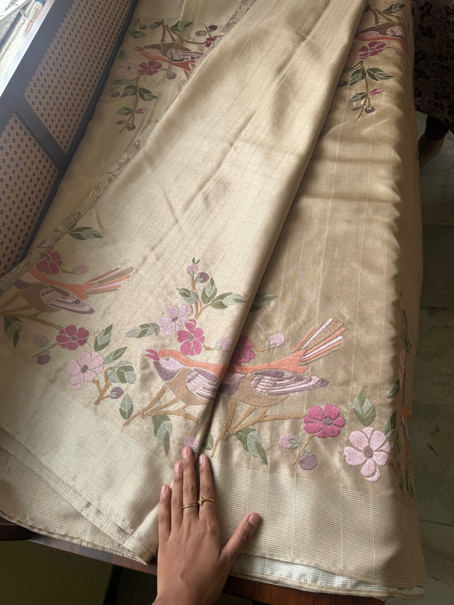 Embroidered Tussar Blend - Beige
