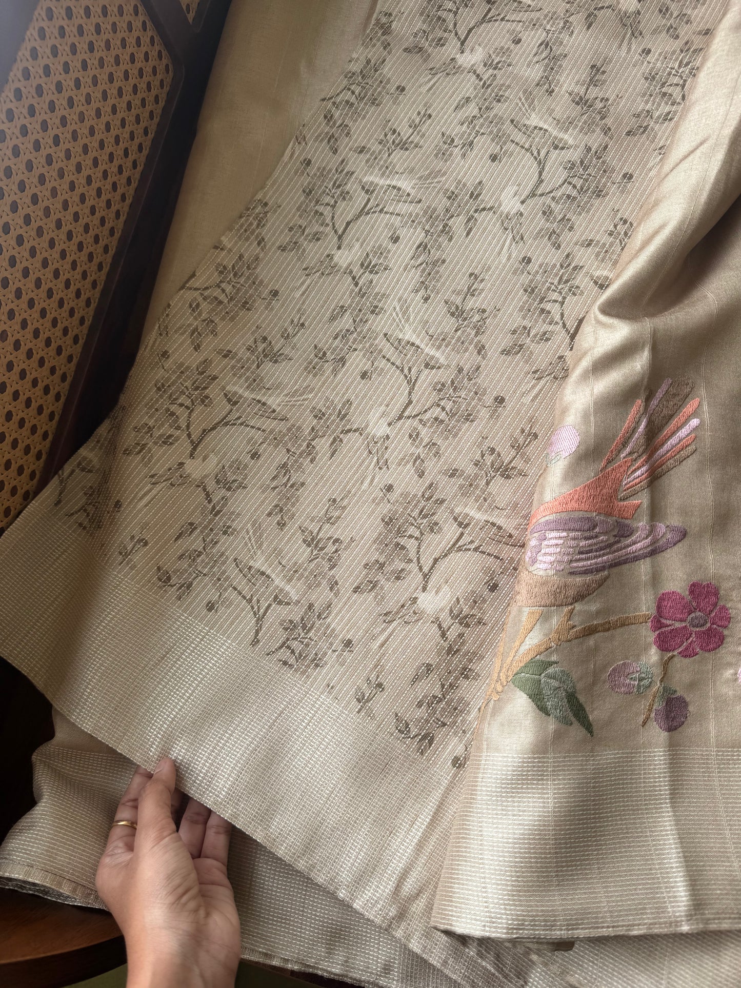 Embroidered Tussar Blend - Beige