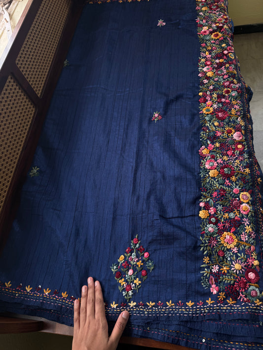 Premium Tussar Blend Saree with Handwork - Blue