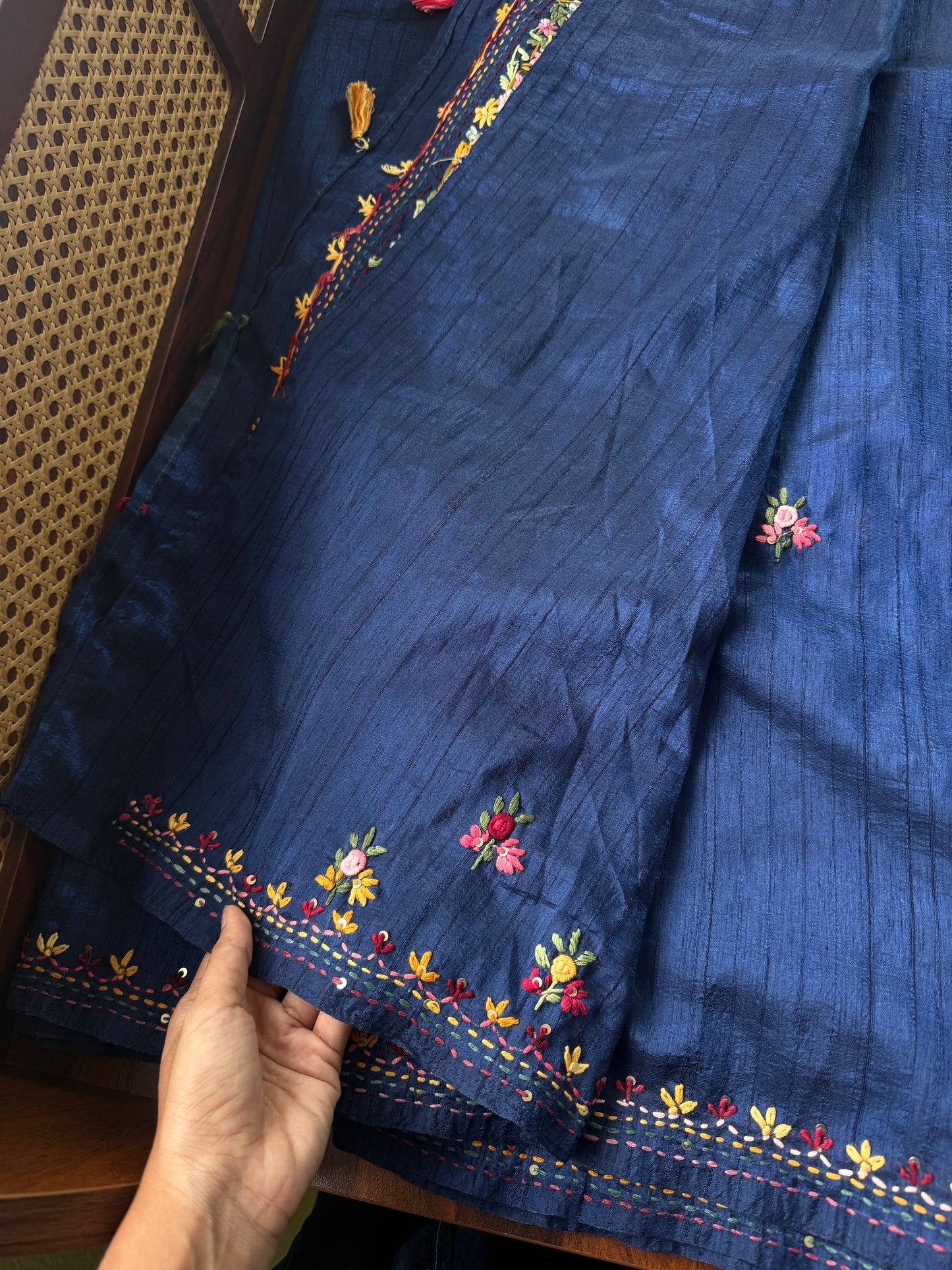 Premium Tussar Blend Saree with Handwork - Blue