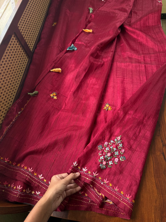 Premium Tussar Blend Saree with Handwork - Maroon