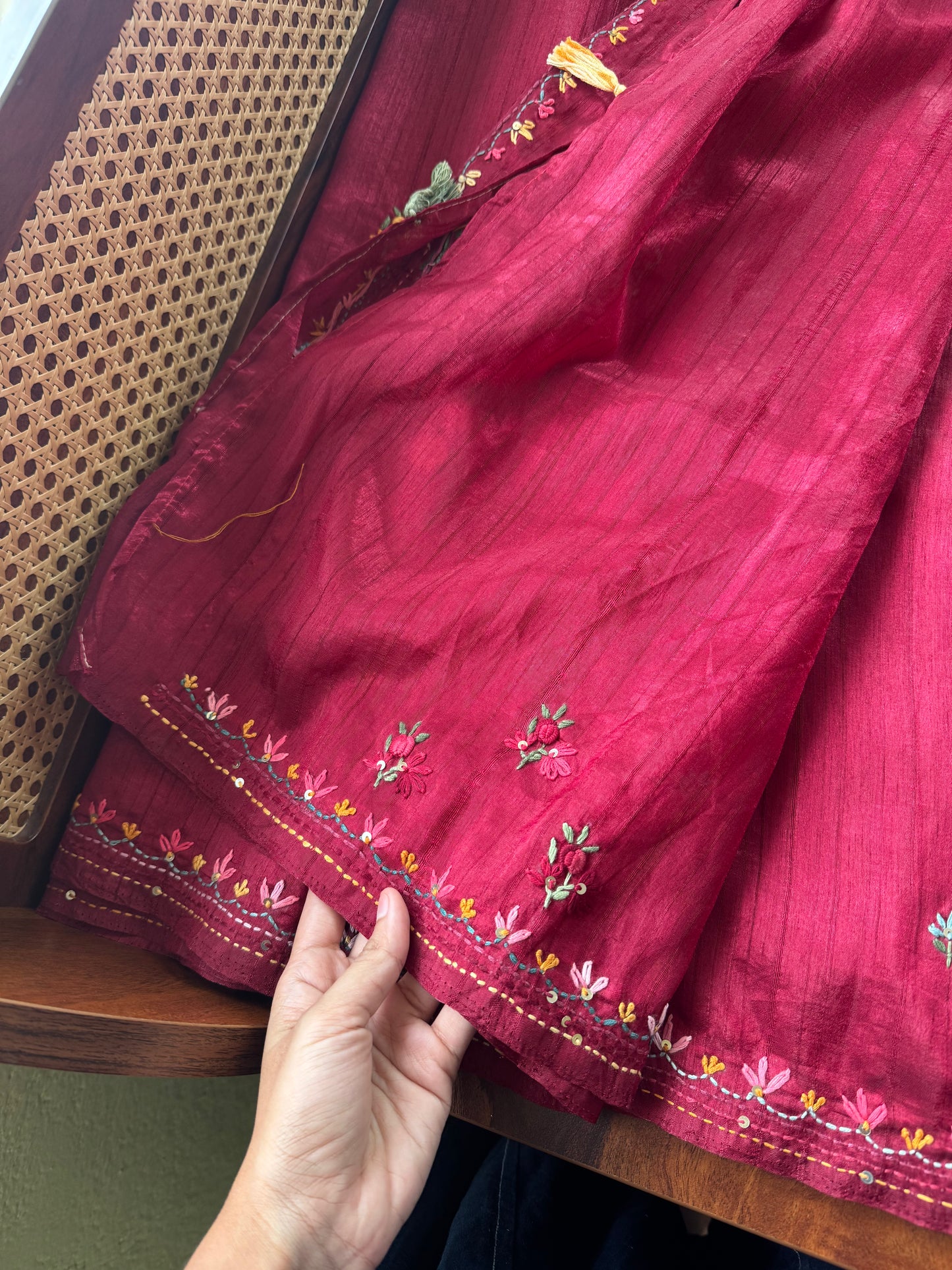 Premium Tussar Blend Saree with Handwork - Maroon