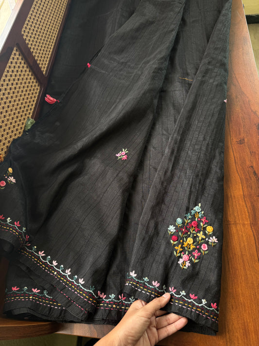 Premium Tussar Blend Saree with Handwork - Black