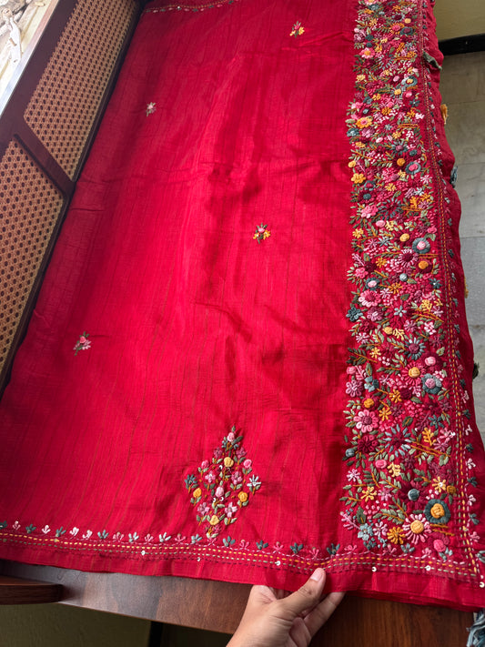 Premium Tussar Blend Saree with Handwork - Red