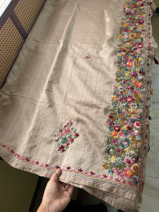 Premium Tussar Blend Saree with Handwork - Beige