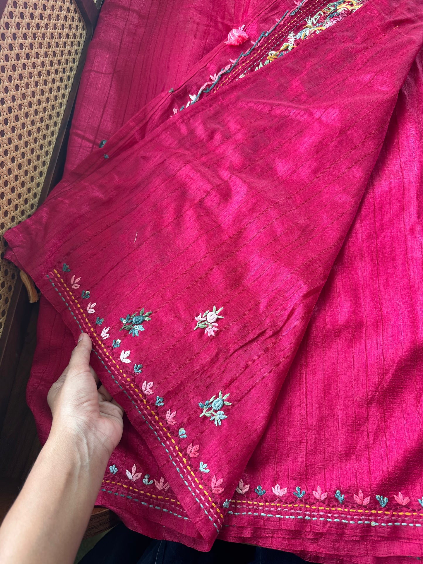 Premium Tussar Blend Saree with Handwork - Pink