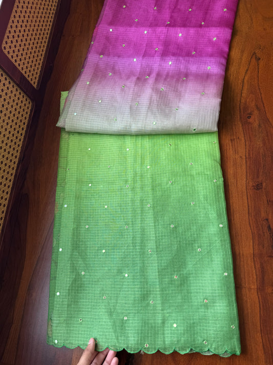 Ombre Silky Kota Saree - Green to Purple