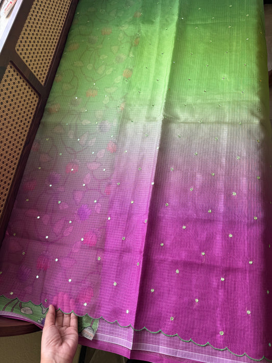 Ombre Silky Kota Saree - Green to Purple