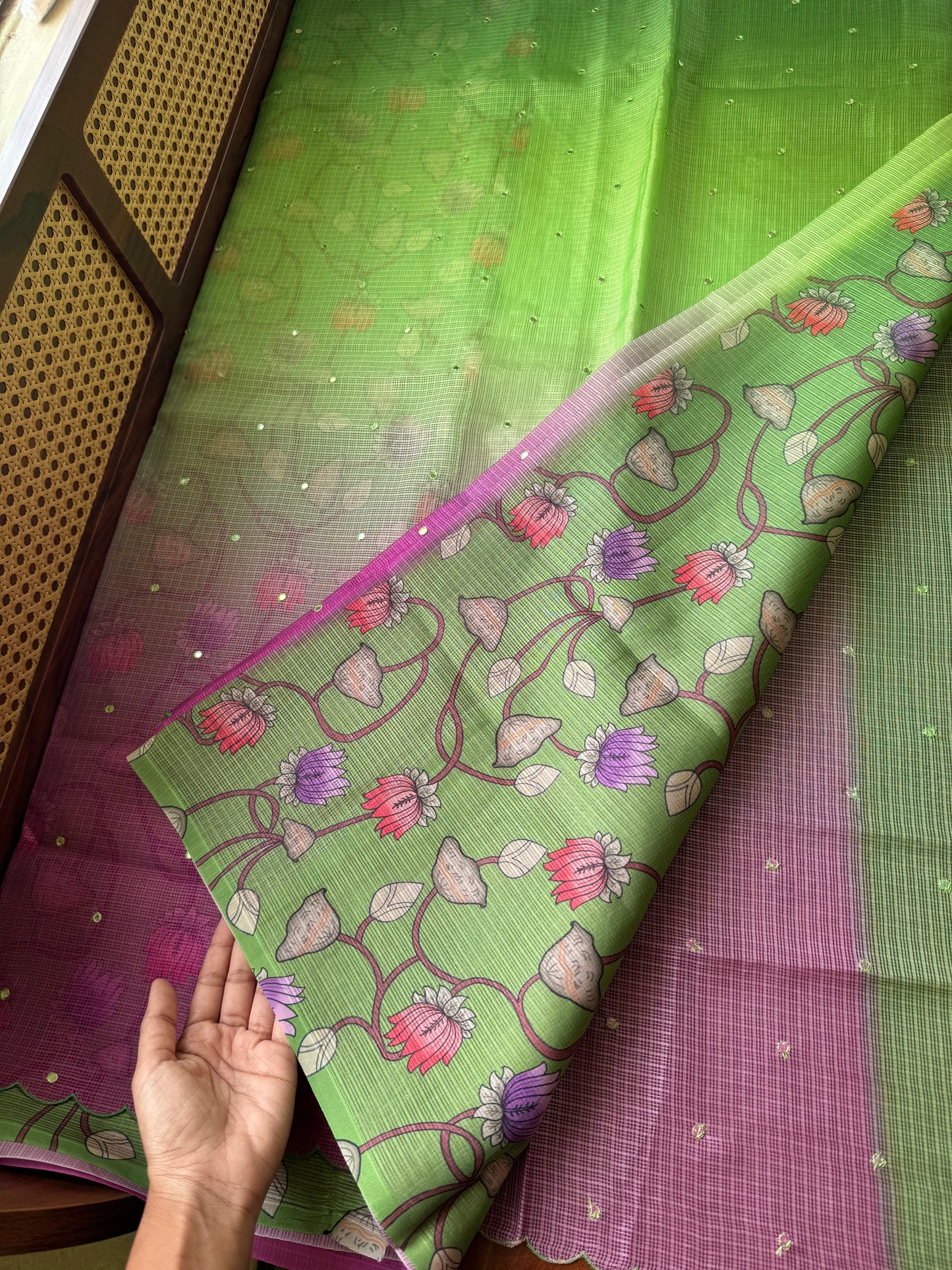 Ombre Silky Kota Saree - Green to Purple