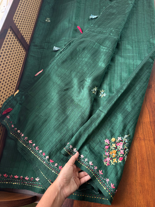 Premium Tussar Blend Saree with Handwork - Green