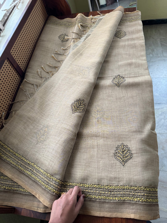 Premium Tissue Linen Saree with heavy blouse - Henna Green