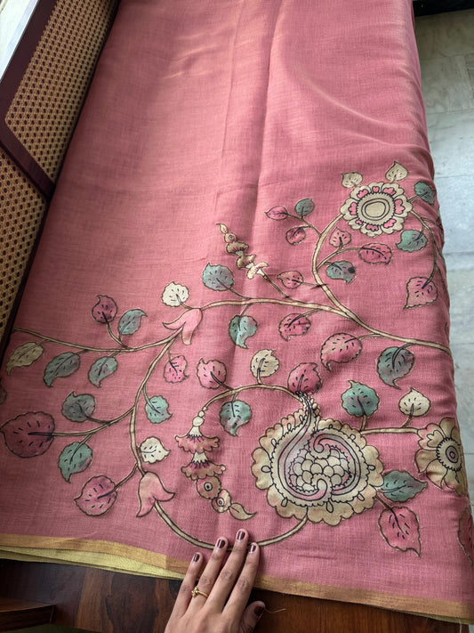 Tissue Cotton Applique Sarees - Pink