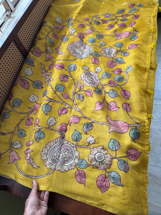 Tissue Cotton Applique Sarees - Yellow