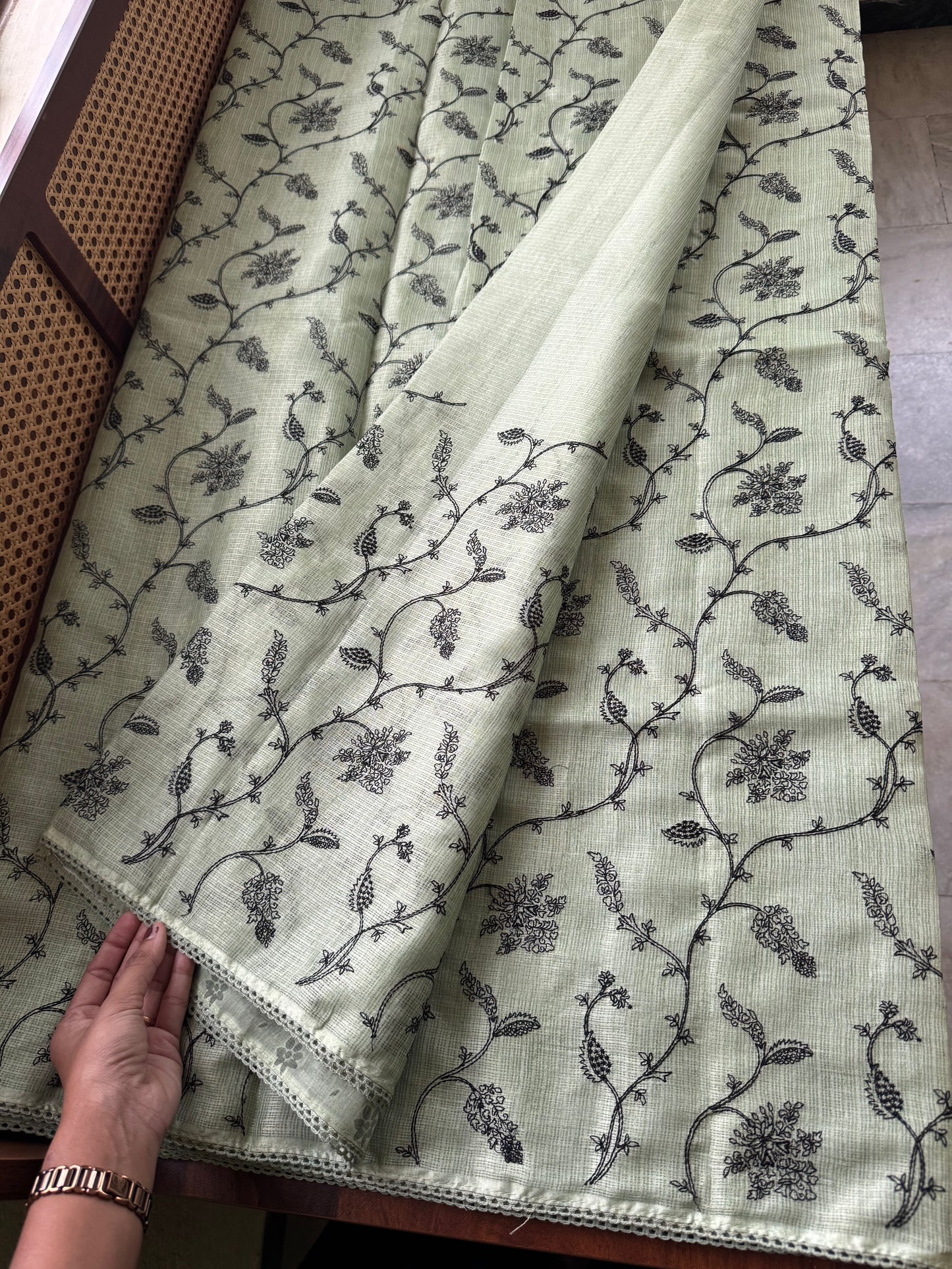 Embroidered Silky Kota Saree - Green