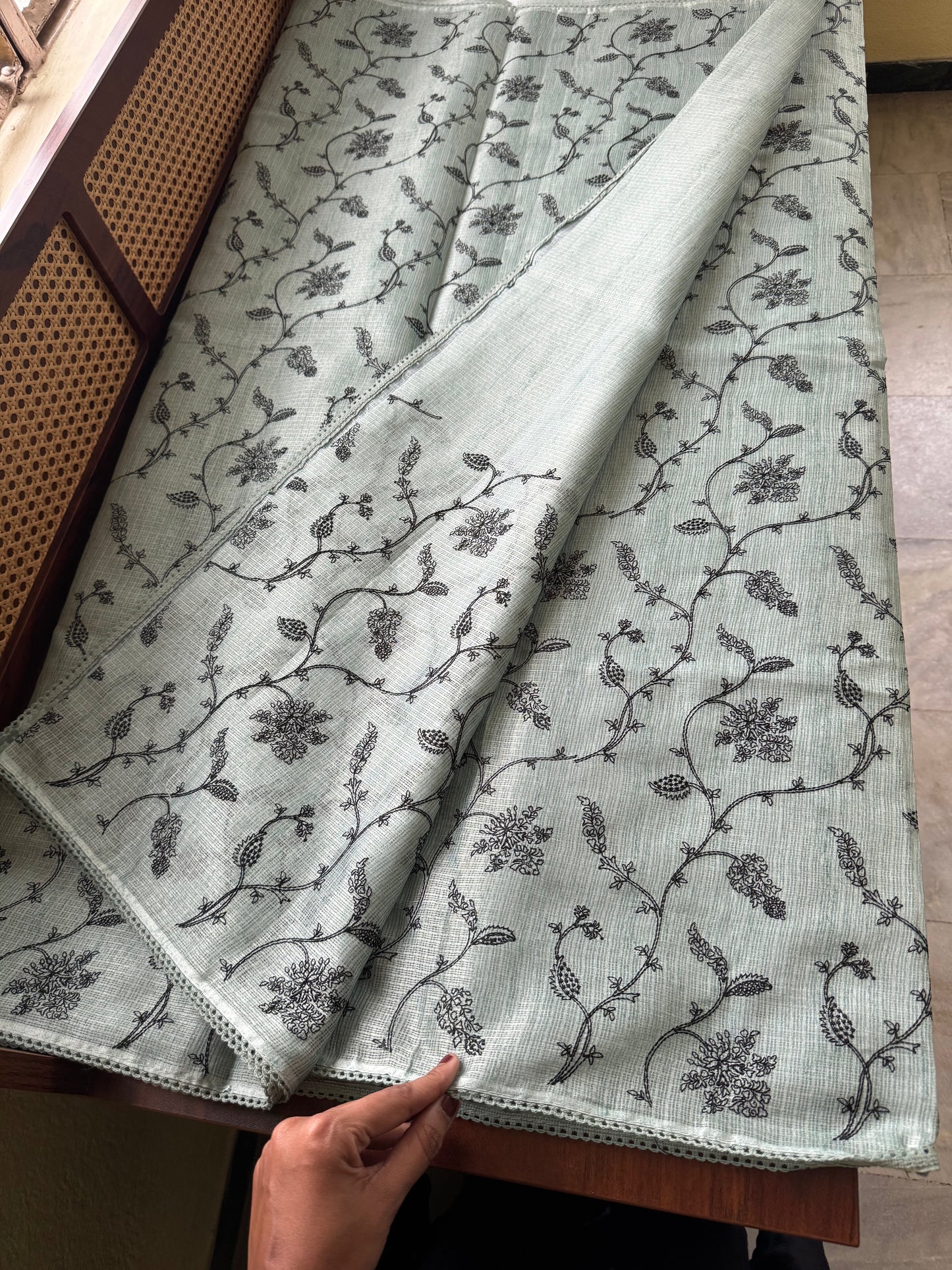 Embroidered Silky Kota Saree - Pastel Blue