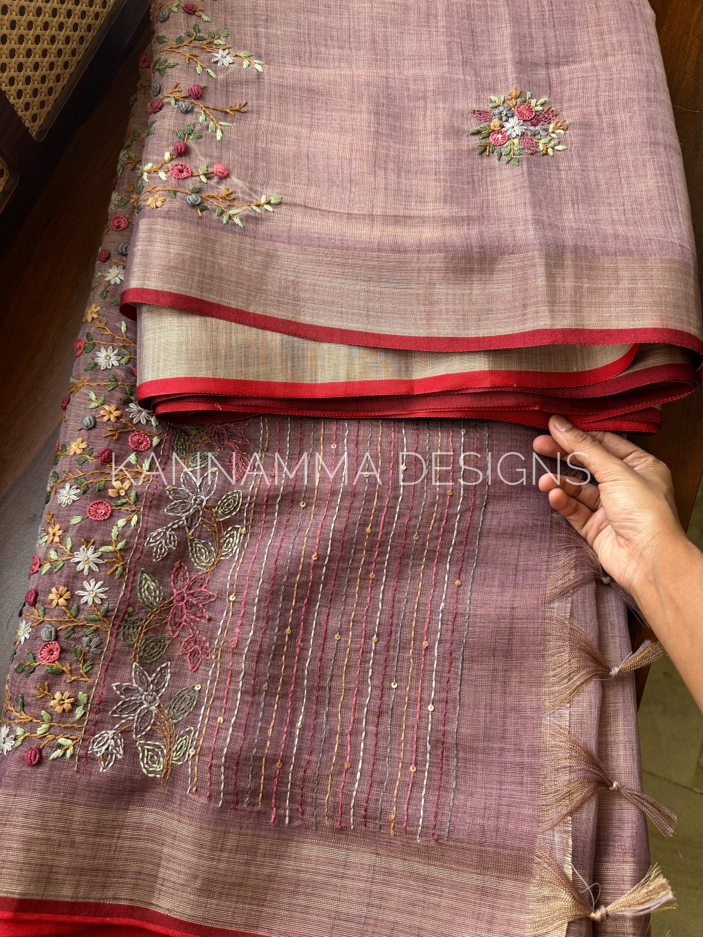Premium Tissue Linen Sarees - Pink