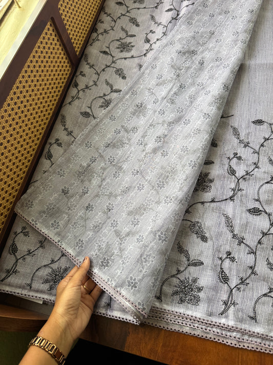 Embroidered Silky Kota Saree - Lavender
