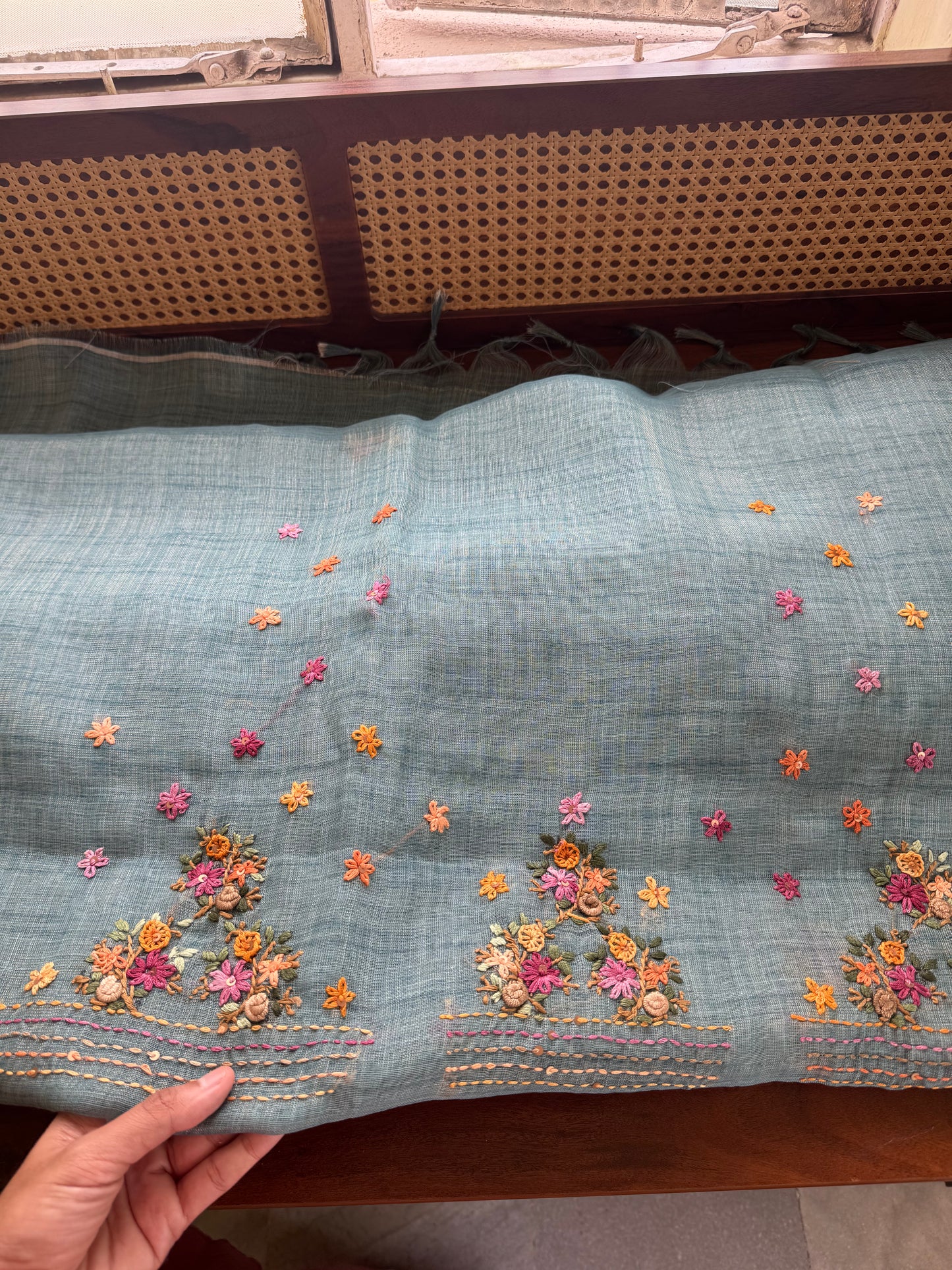 Premium Tissue Linen Sarees with heavy blouse - Blue