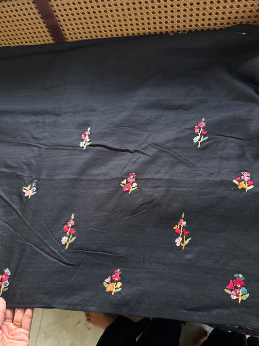 Kosa Tussar Hand Embroidery Saree - Black