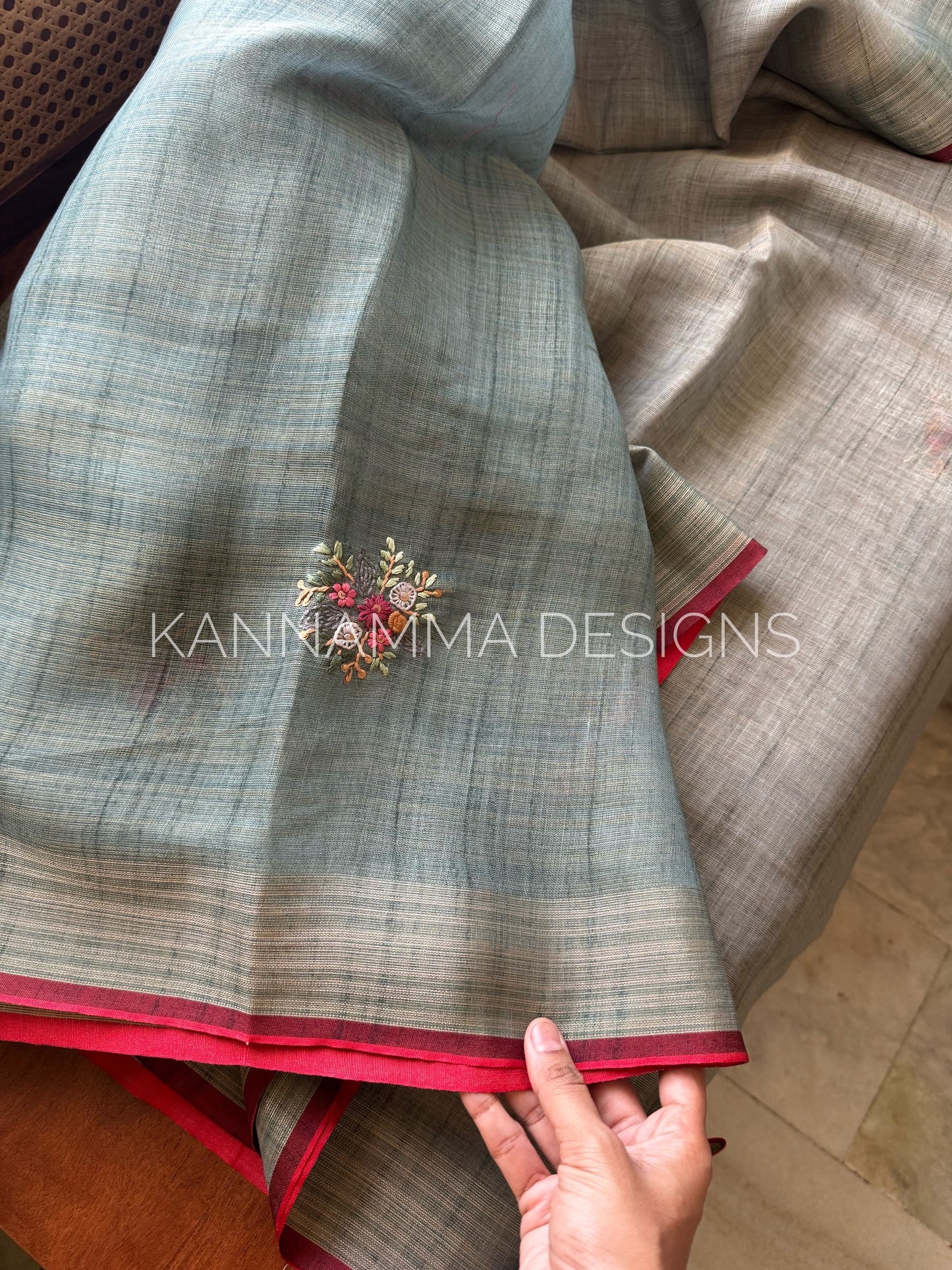 Premium Tissue Linen Sarees - Greyish Blue