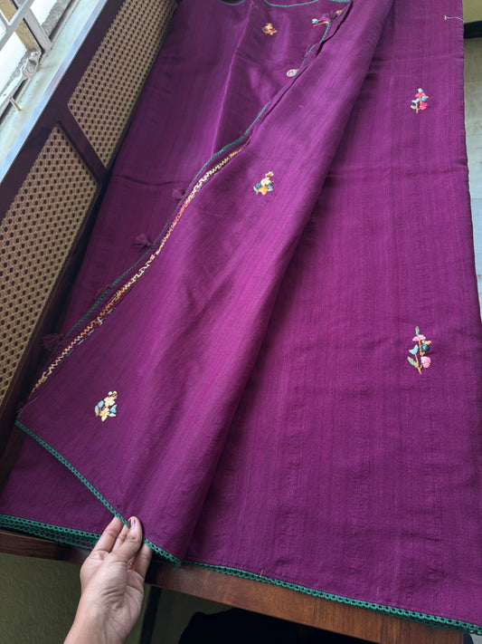 Kosa Tussar Hand Embroidery Saree - Purple