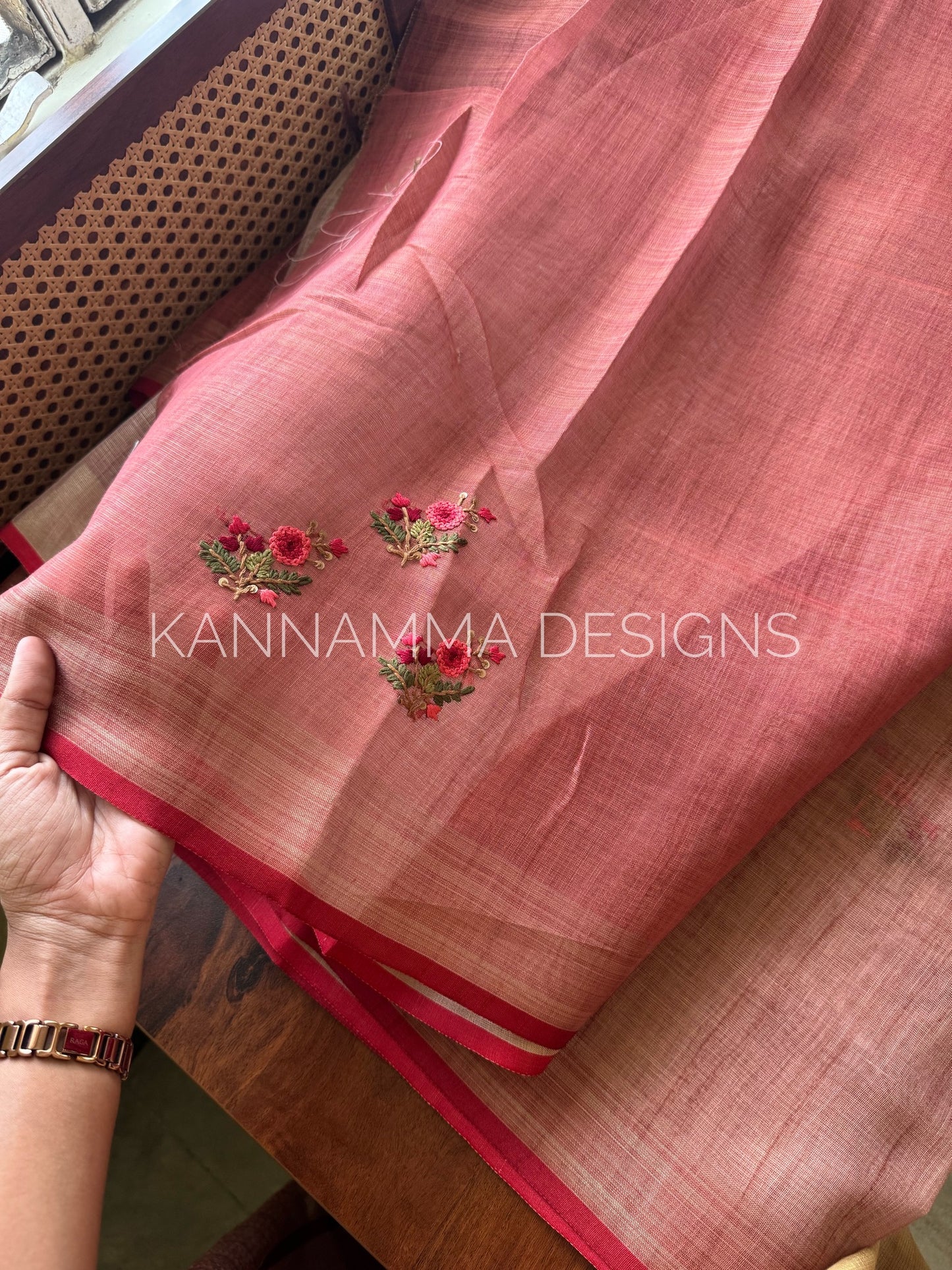 Premium Tissue Linen Sarees -Peach