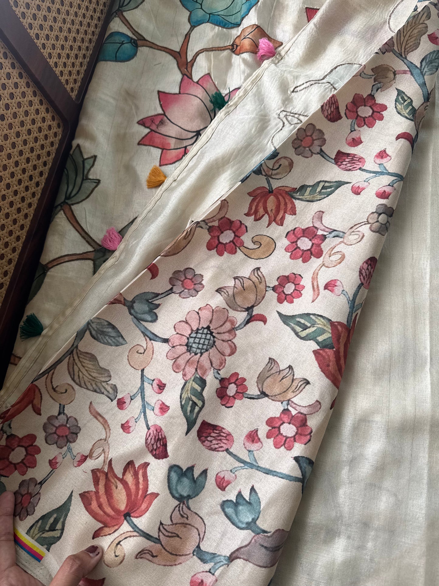 Tussar Blend Applique Saree - HalfWhite
