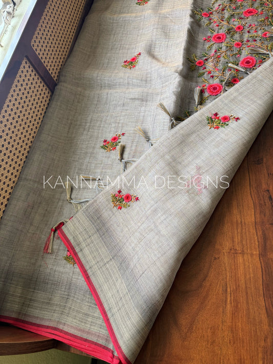 Premium Tissue Linen Sarees - Grey