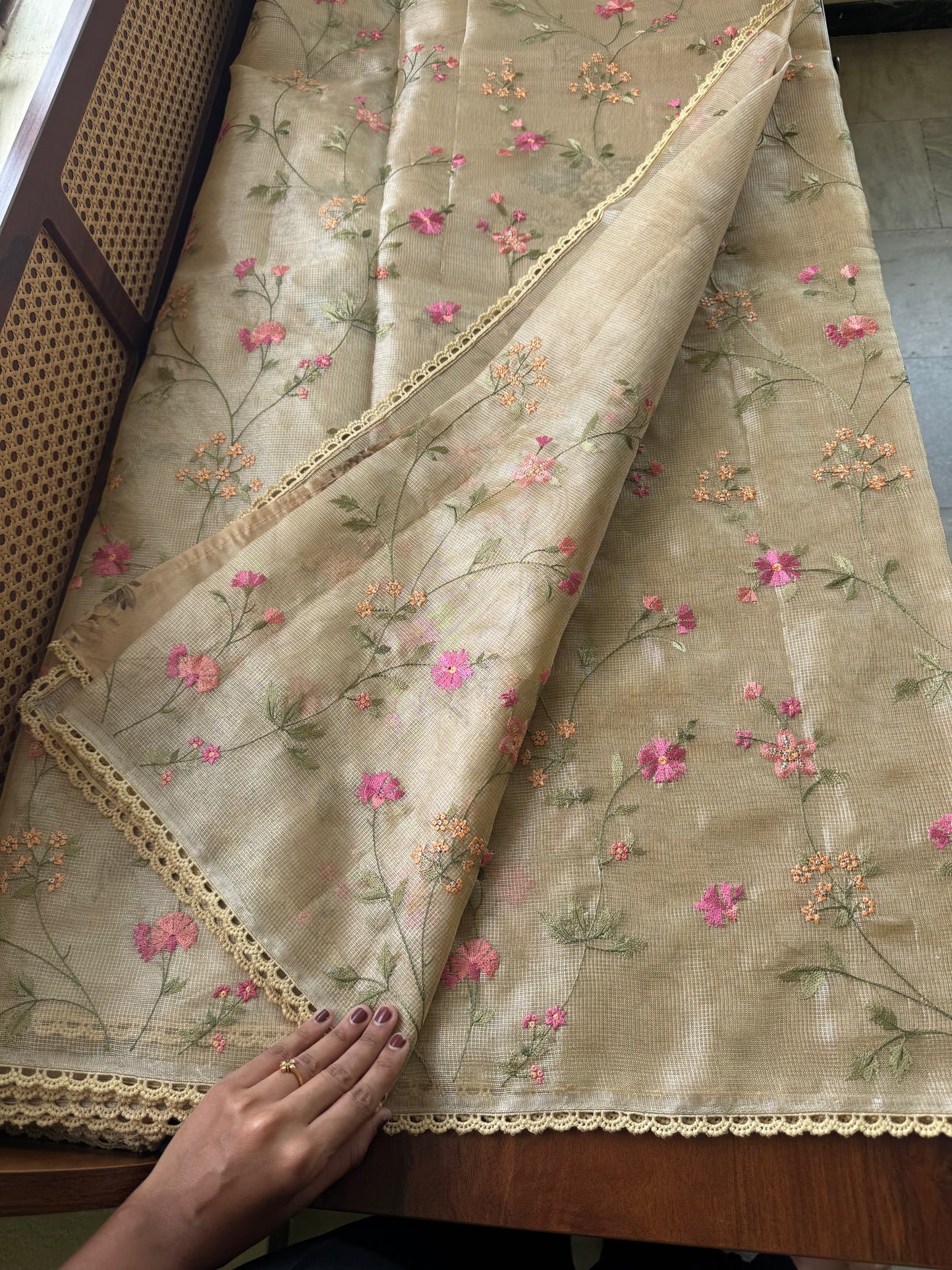 Floral Tissue Saree - Yellow